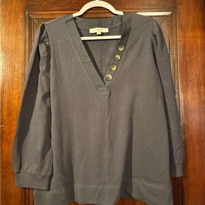 LOFT Charcoal Buttoned V-Neck Blouse